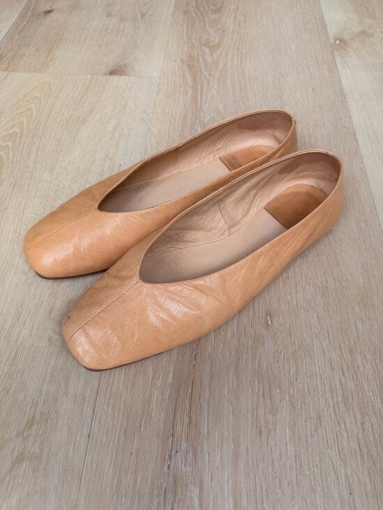 Jeffrey Campbell Shoes - Jeffrey Campbell Fathom Square Toe Leather Ballet Flats Apricot Tan 8.5
